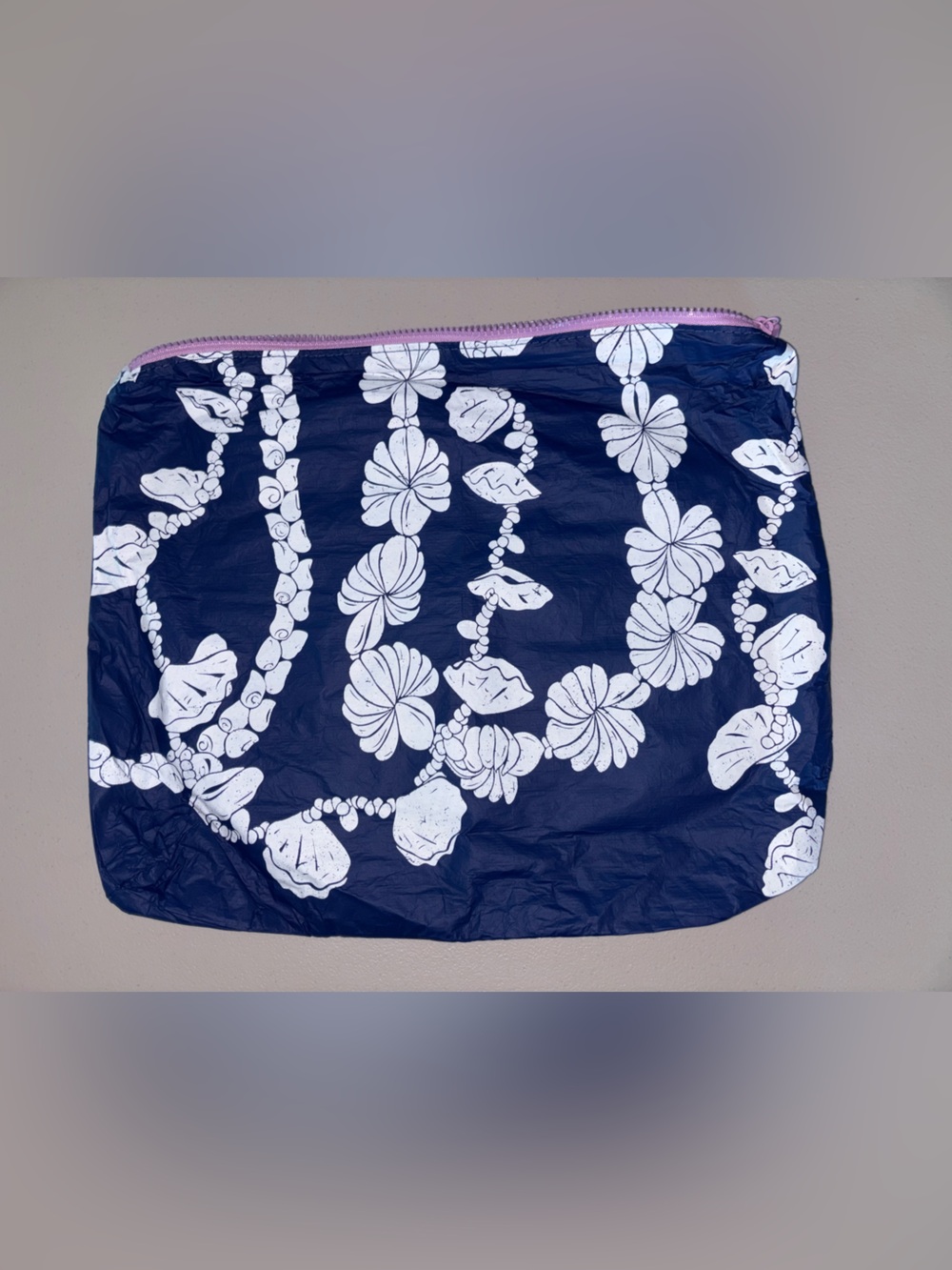 Navy Floral Print Zip Pouch - Women's Bag